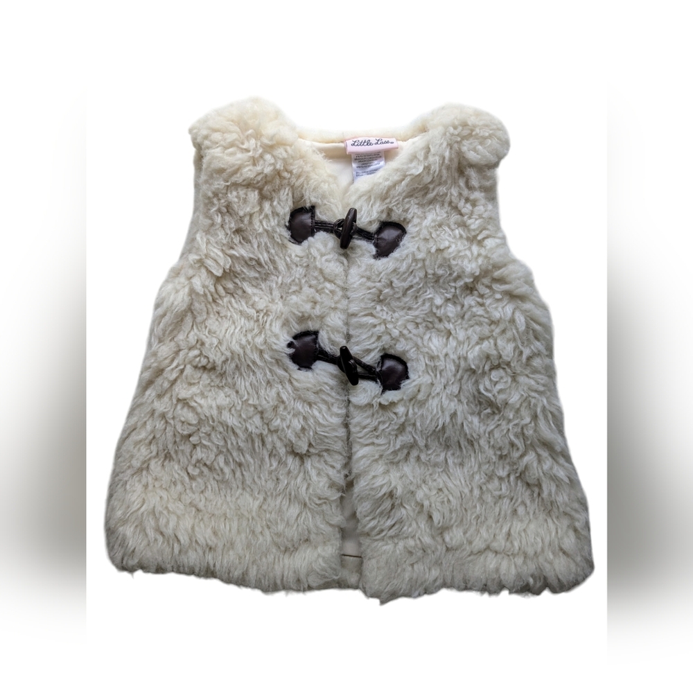 Little Lass Sherpa Vest Toddler size 4 Beige Girls Button Front O-2